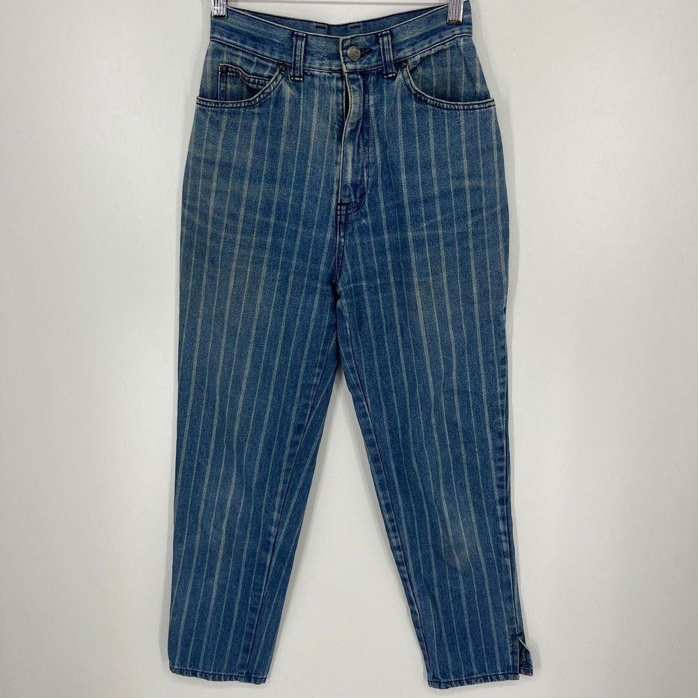 Vintage Air Express Pinstripe Jeans High Waisted Tapered Blue Denim Japan Sz 7/8